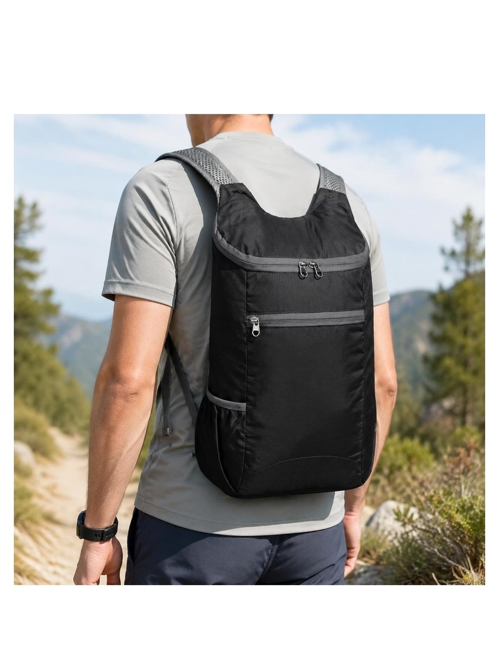 Men's Black Lightweight Trail Backpack with Grey Accents